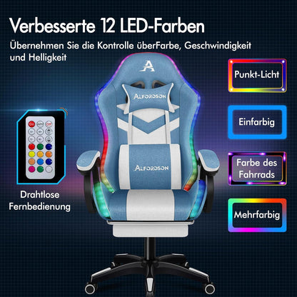 ALFORDSON Gaming-Stuhl mit LED und Massage, Blau