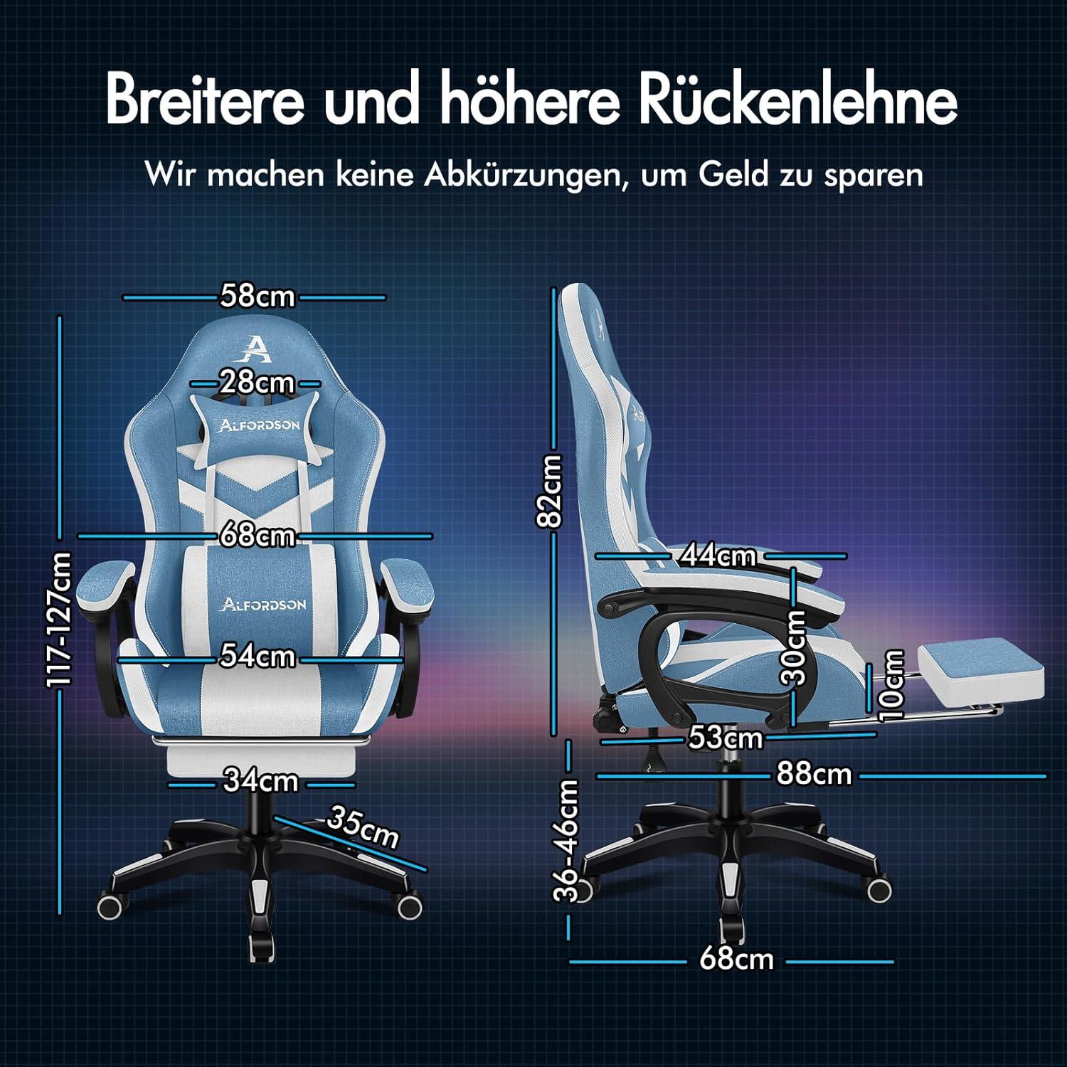 Gaming-Stuhl LED 8-Punkt-Massage RGB Beleuchtung Lordosenstütze Blau