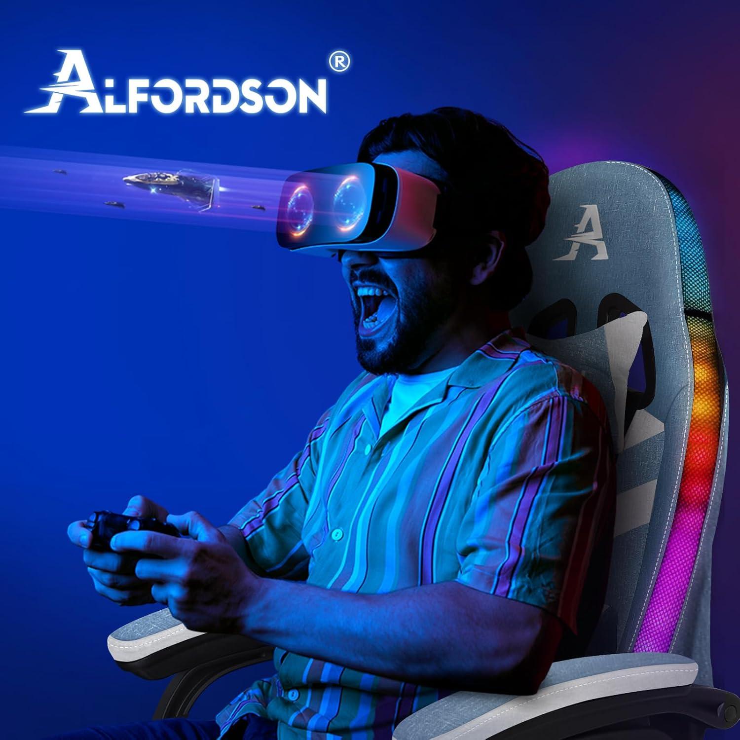 ALFORDSON Gaming-Stuhl mit LED und Massage, Blau