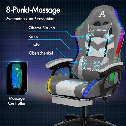 Gaming-Stuhl mit LED, 8-Punkt-Massage, RGB-Beleuchtung