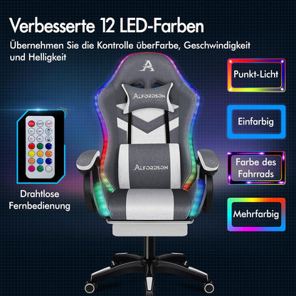 ALFORDSON Gaming-Stuhl LED 8-Punkt-Massage RGB Drehstuhl Grau Spleißen