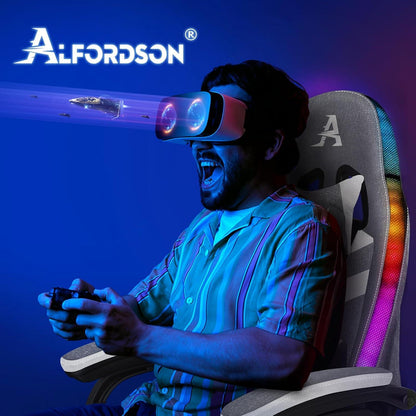 ALFORDSON Gaming-Stuhl LED 8-Punkt-Massage RGB Drehstuhl Grau Spleißen