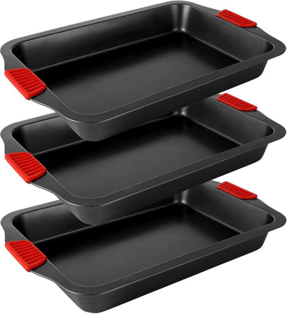 3-teiliges Backblech-Set aus Kohlenstoffstahl mit Silikongriffen