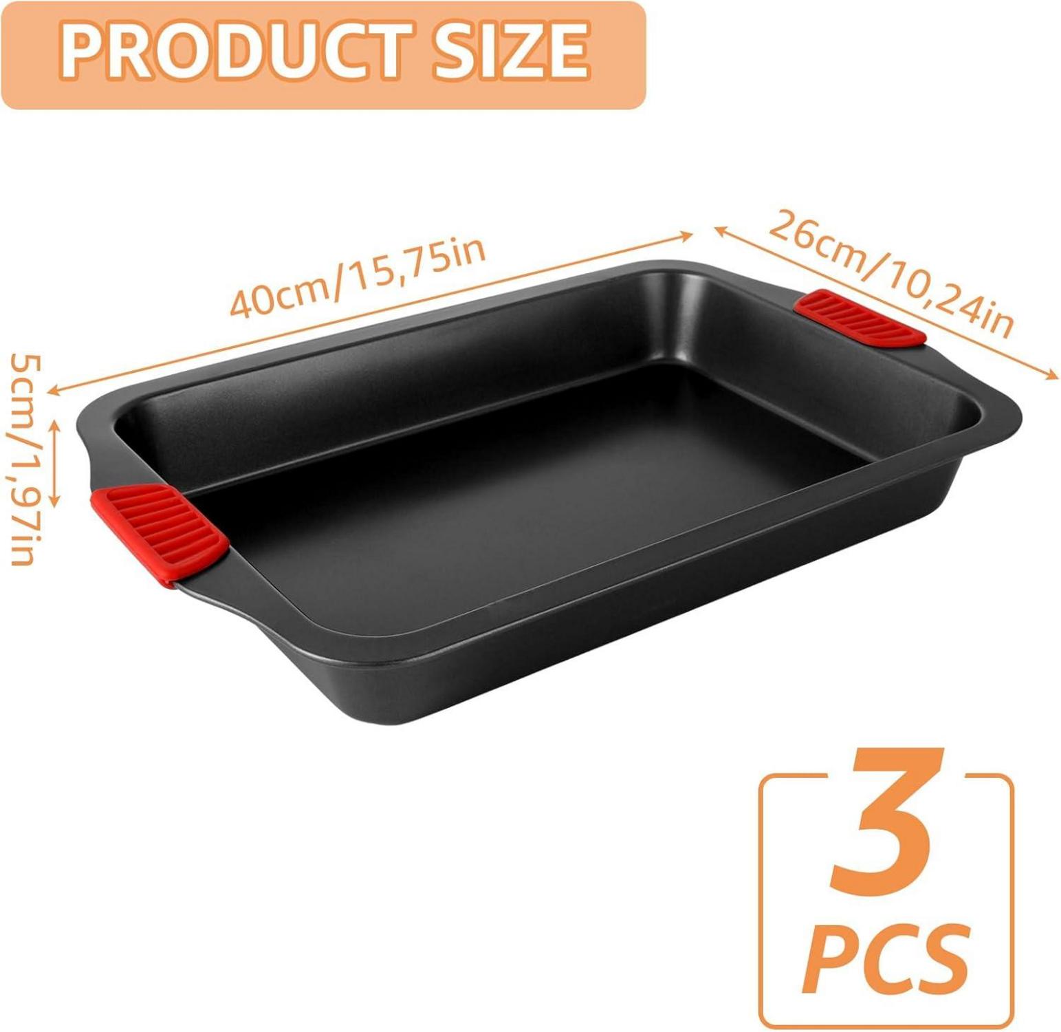 3er Set Rechteckige Backbleche mit Silikongriff - 40 x 26cm