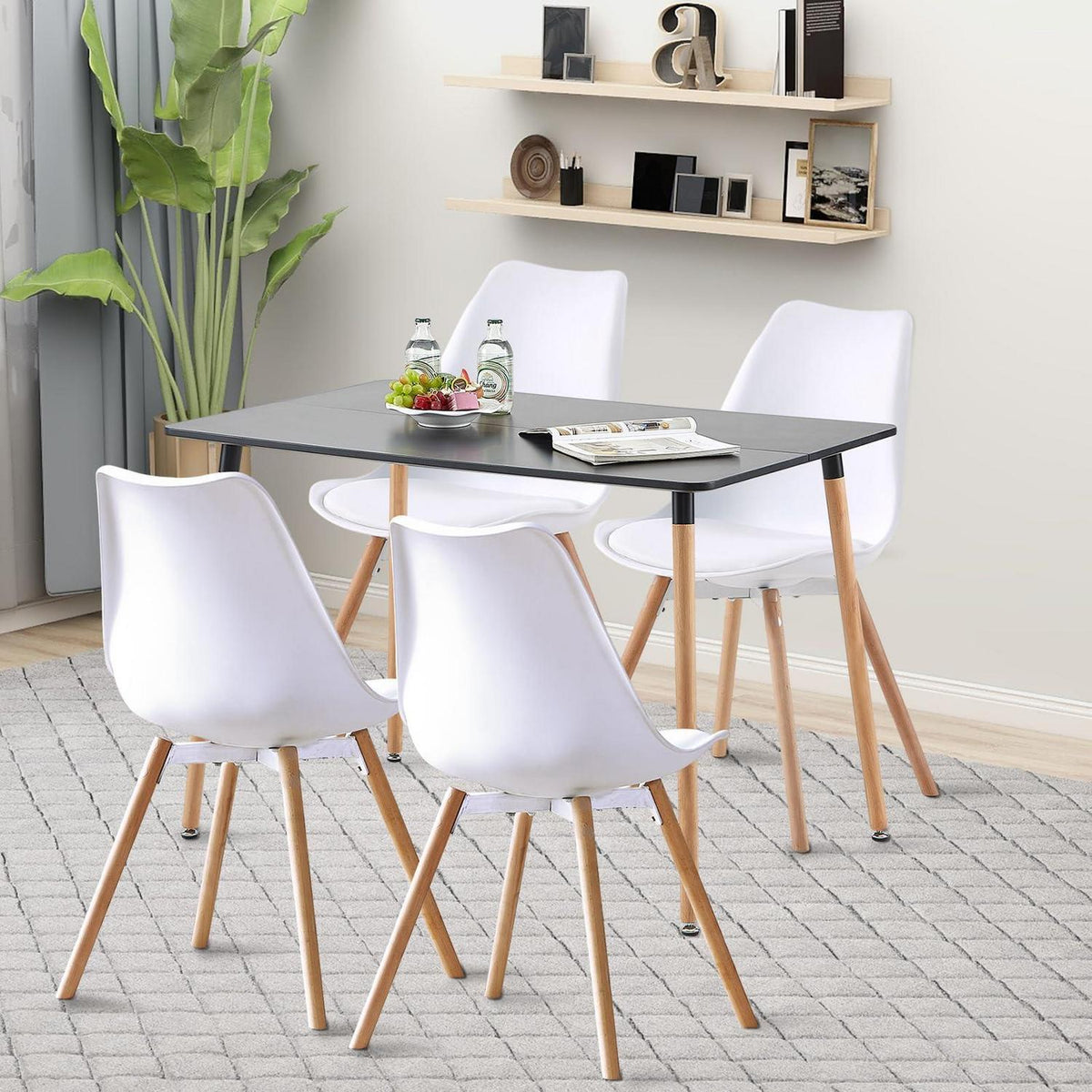 Esszimmergruppe Schwarz-Weiß: Tisch + 4 Stühle
