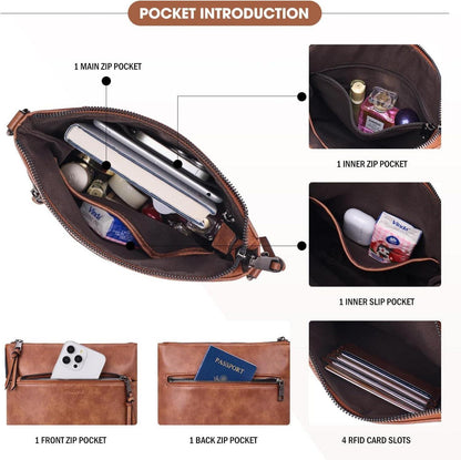 Mittlere Damen Umhängetasche aus Veganem Leder RFID Crossbody Tasche