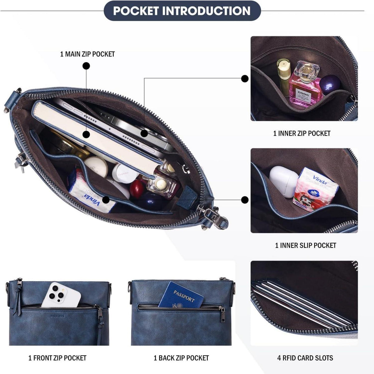 Damen Umhängetasche Mittelgroß Veganes Leder Crossbody Roulens
