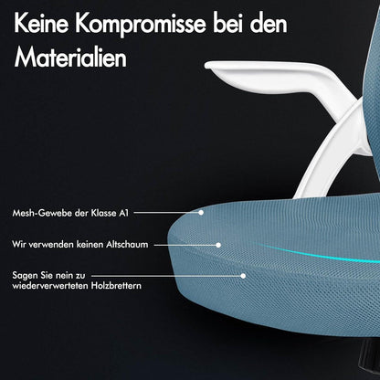 Bürostuhl mit Kopfstütze und Lordosenstütze, blaues Design