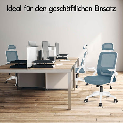 Bürostuhl mit Kopfstütze und Lordosenstütze, Blau