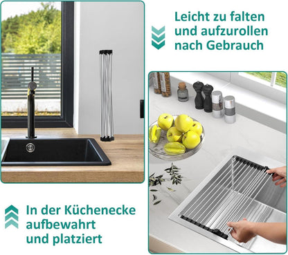 Homikit Aufrollbares Abtropfgestell Edelstahl 42,6 * 30,8cm Schwarz