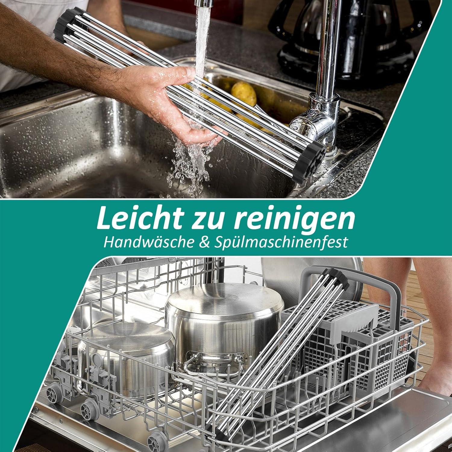 Abtropfgestell Edelstahl Geschirr Abtropfgitter Aufrollbar Schwarz