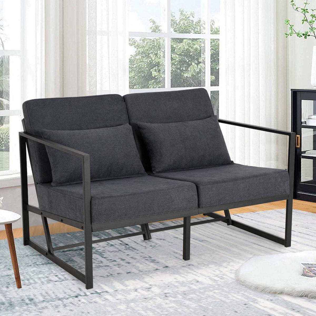 Mingone 2-Sitzer Sofa Dunkelgrau – Bequeme Lounge Couch