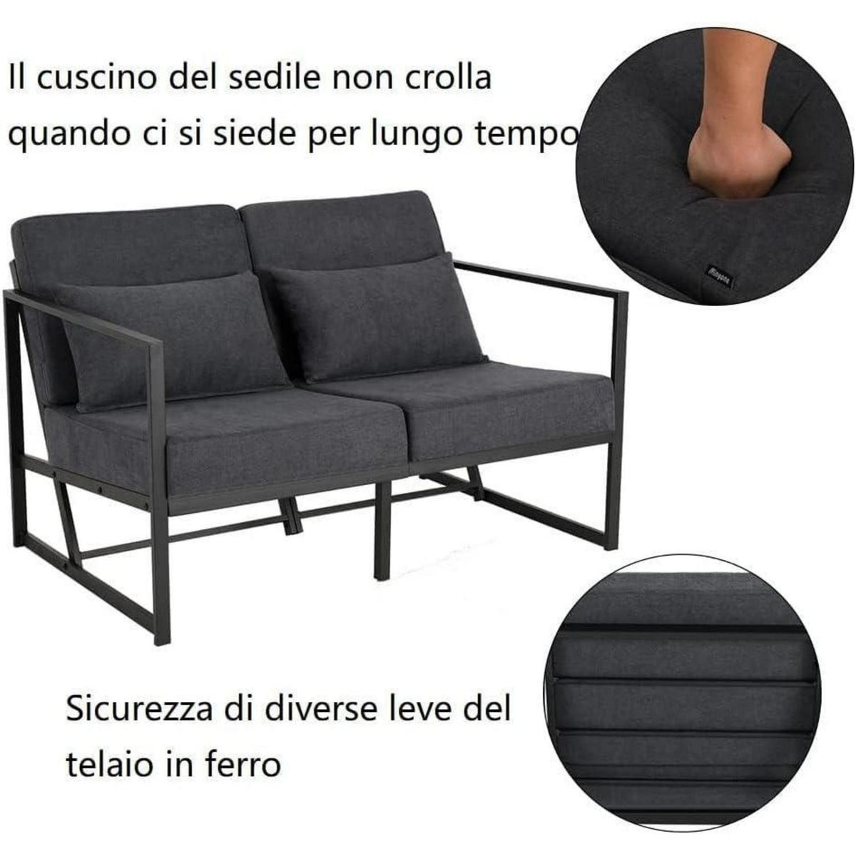 Mingone 2-Sitzer Sofa Dunkelgrau – Bequeme Lounge Couch