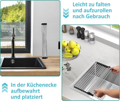 Homikit Abtropfgestell Geschirr Edelstahl Aufrollbar Schwarz 39,8*30,4cm