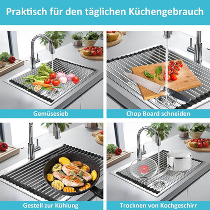 Aufrollbares Edelstahl Abtropfgitter für Geschirr Gemüse Obst 39,8*30,4cm