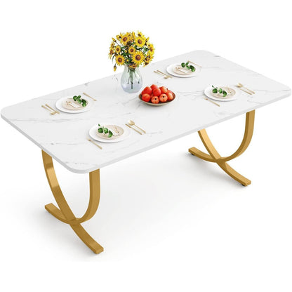 Moderner Esstisch Weiß & Gold | 160x80cm | Küchentisch für 6 Personen