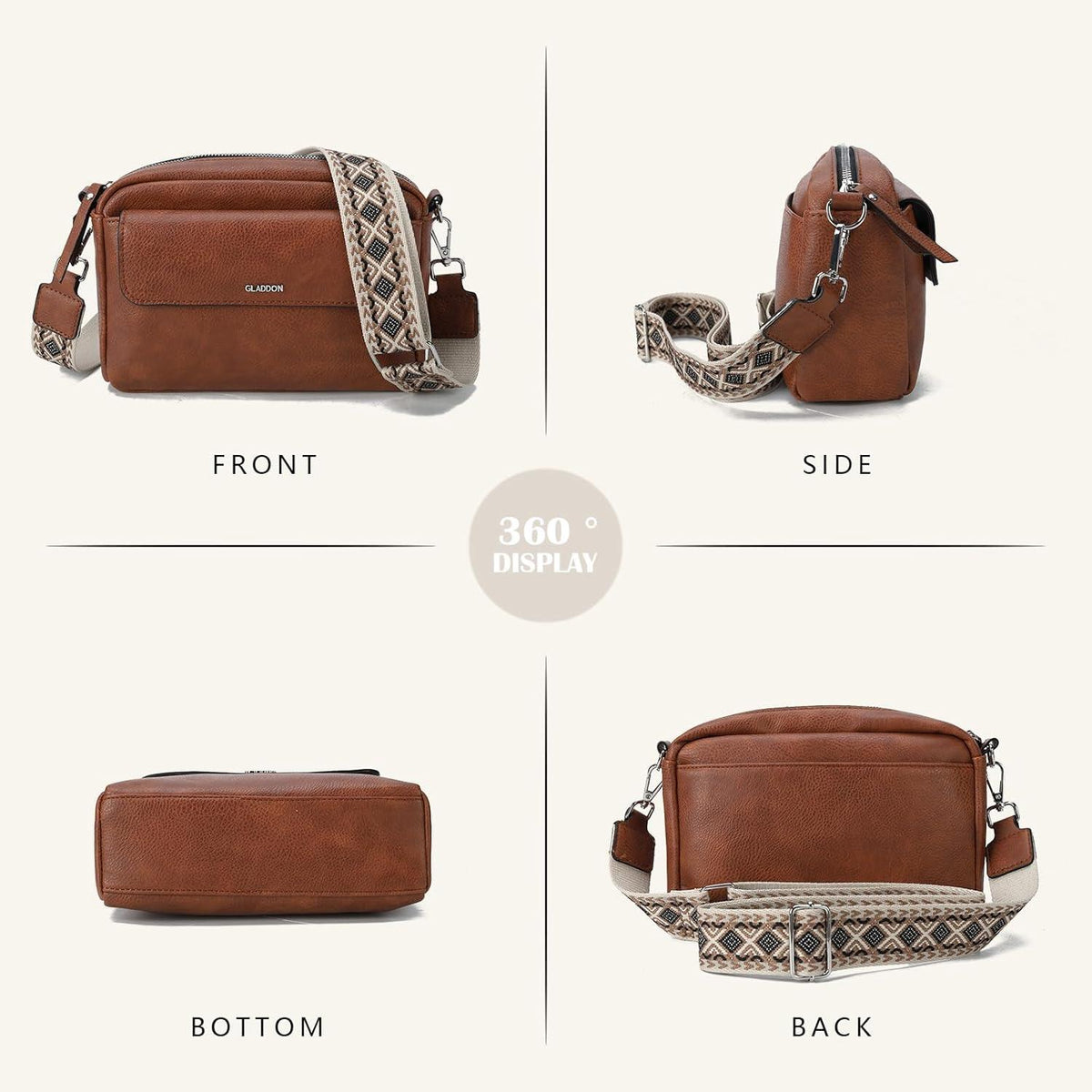 Kleine Damen Umhängetasche PU Leder Handtasche Braun