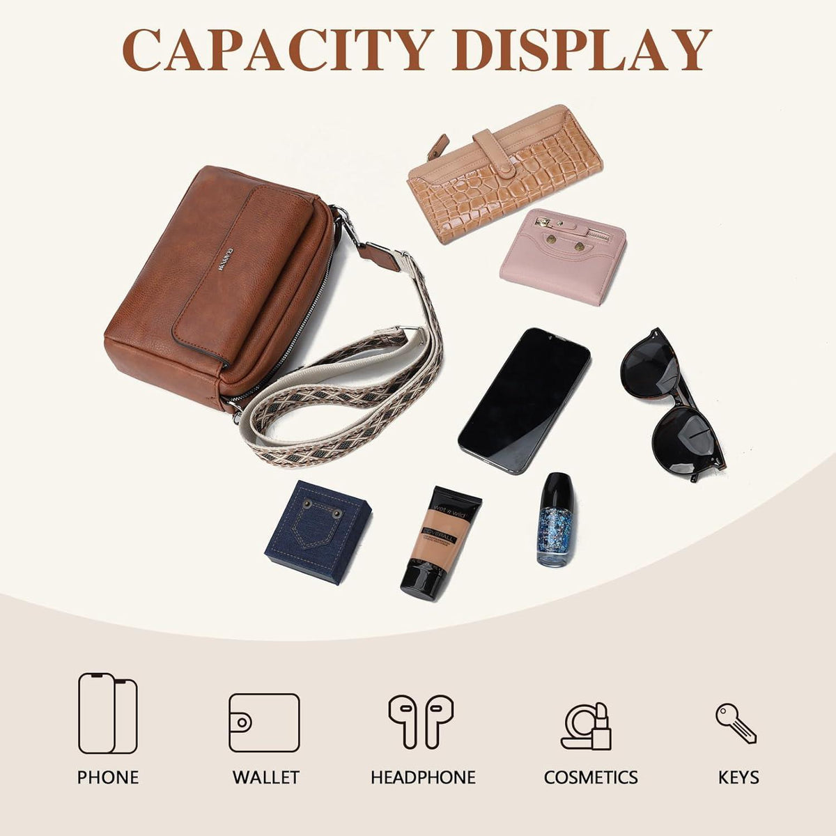Damen Mini Umhängetasche Crossbody PU Leder Geschenk Braun