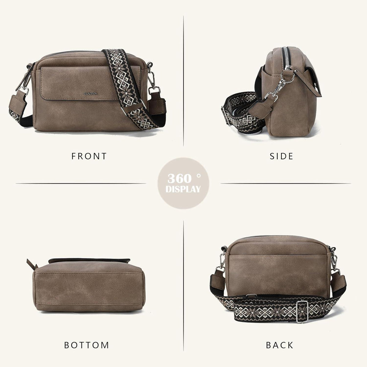 Kleine Umhängetasche Frauen PU Leder Crossbody Bag abnehmbarer Riemen Taupe