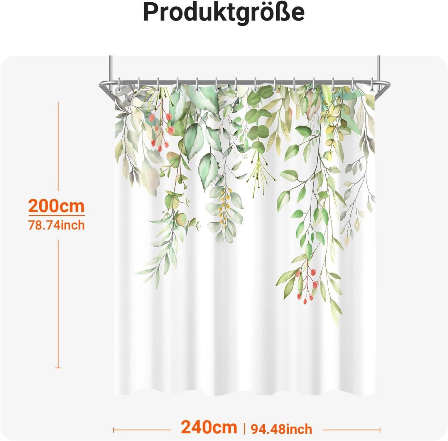 Duschvorhang Klare Blätter 240x200cm Wasserabweisend Antibakteriell
