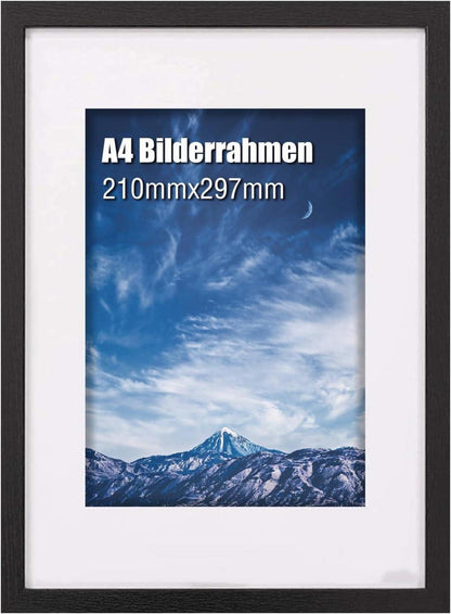Bilderrahmen A4 Schwarz Holz mit Plexiglasfenster Wanddekoration