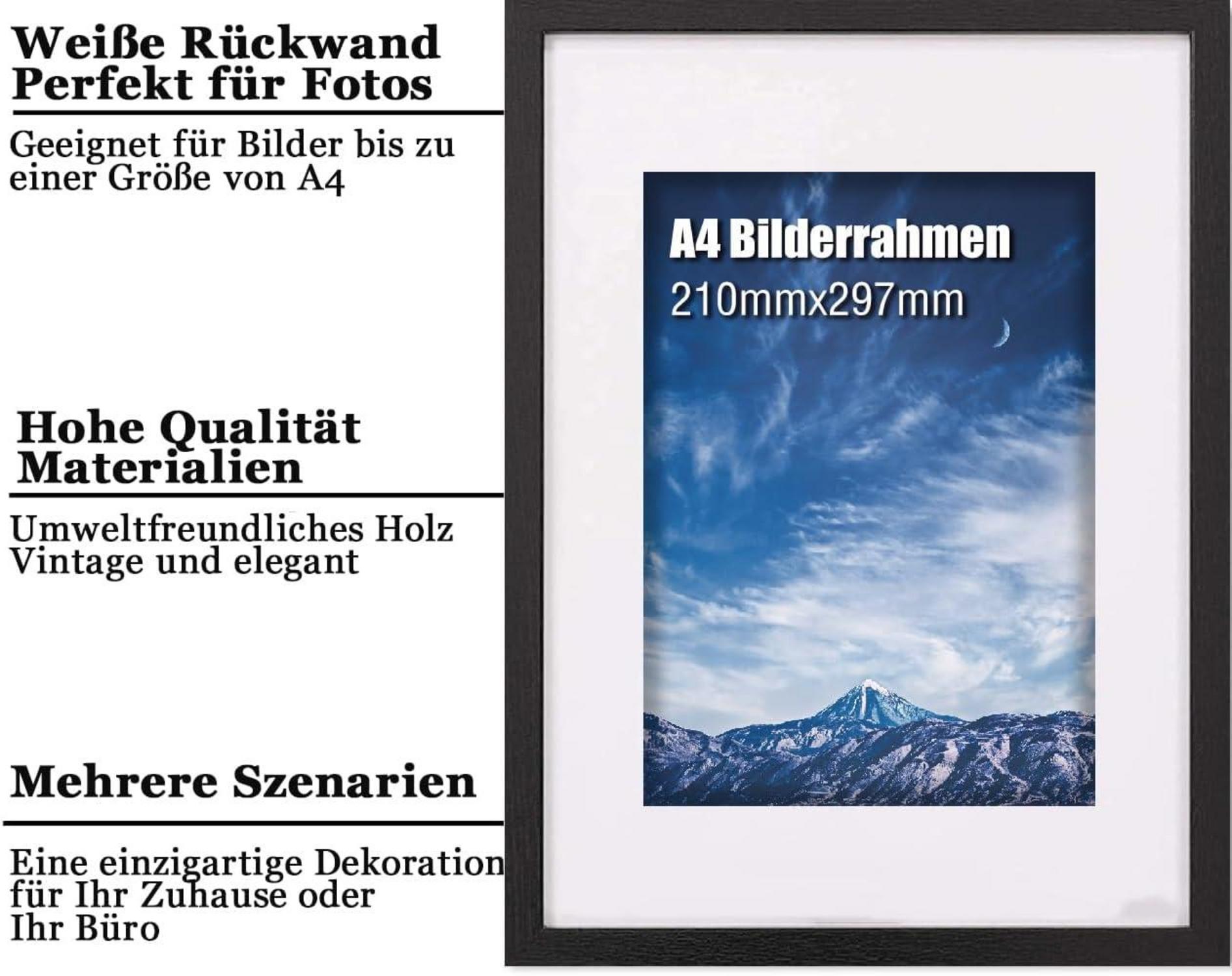 Schwarzer A4 Bilderrahmen aus Massivholz mit Plexiglasfenster