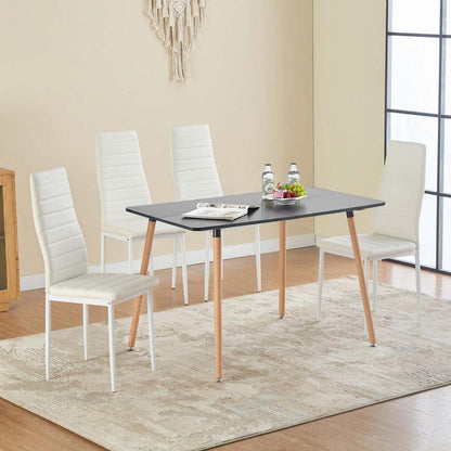 Esszimmergruppe Schwarz Tisch & 4 Weiß Stühle – Modernes 4er Set