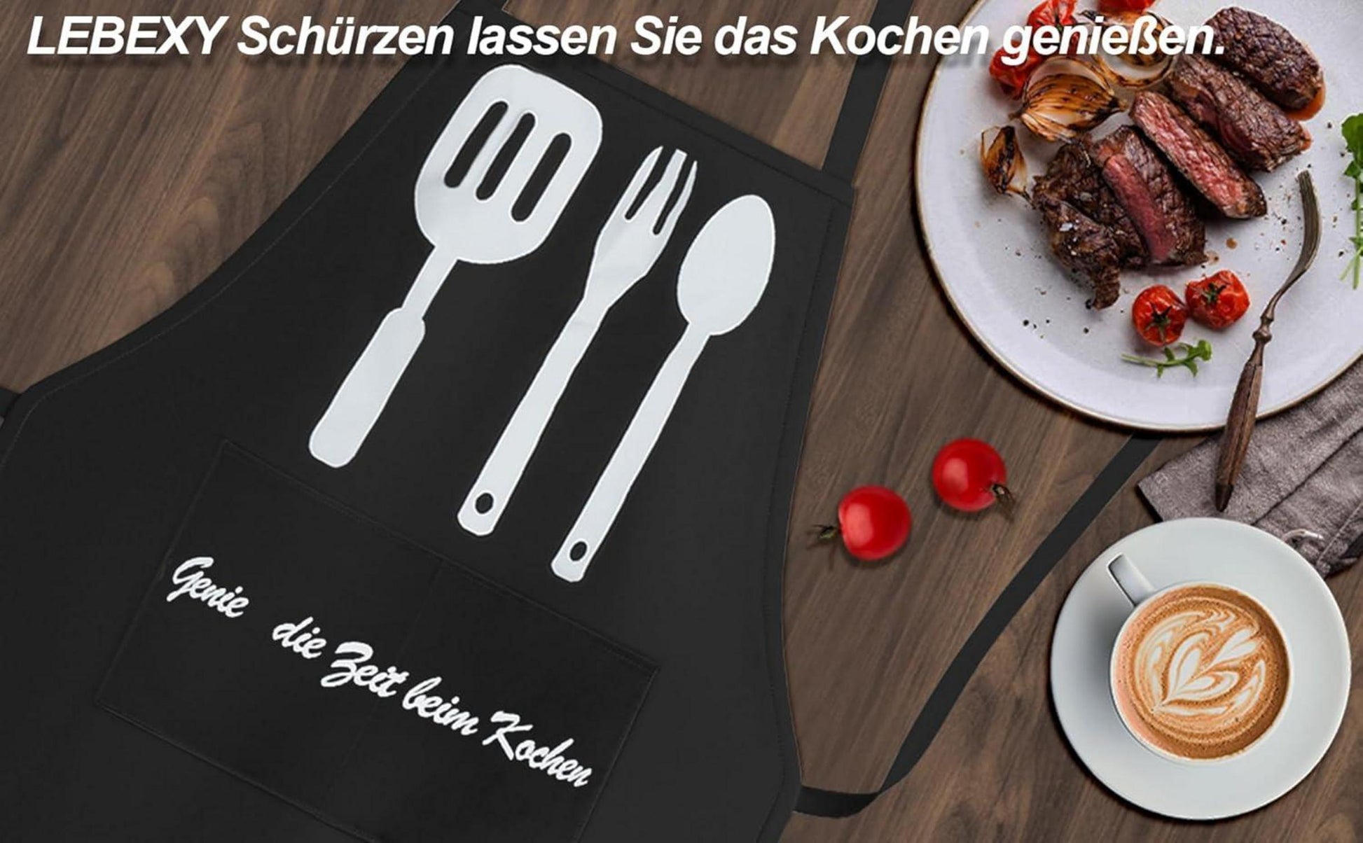 LEBEXY Kochschürze Schwarz Baumwolle mit Taschen für Männer und Frauen