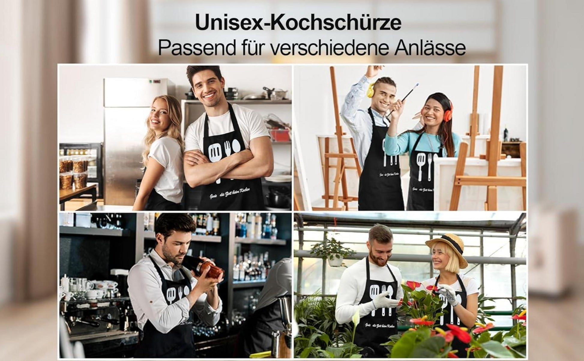 LEBEXY Kochschürze Baumwolle Schwarz Uni Grillschürze 70x85cm Taschen 30°C