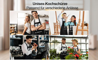 LEBEXY Kochschürze Baumwolle Schwarz Uni Grillschürze 70x85cm Taschen 30°C