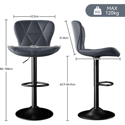 Barhocker 2er Set mit Rückenlehne, Höhenverstellbar, Dunkelgrau