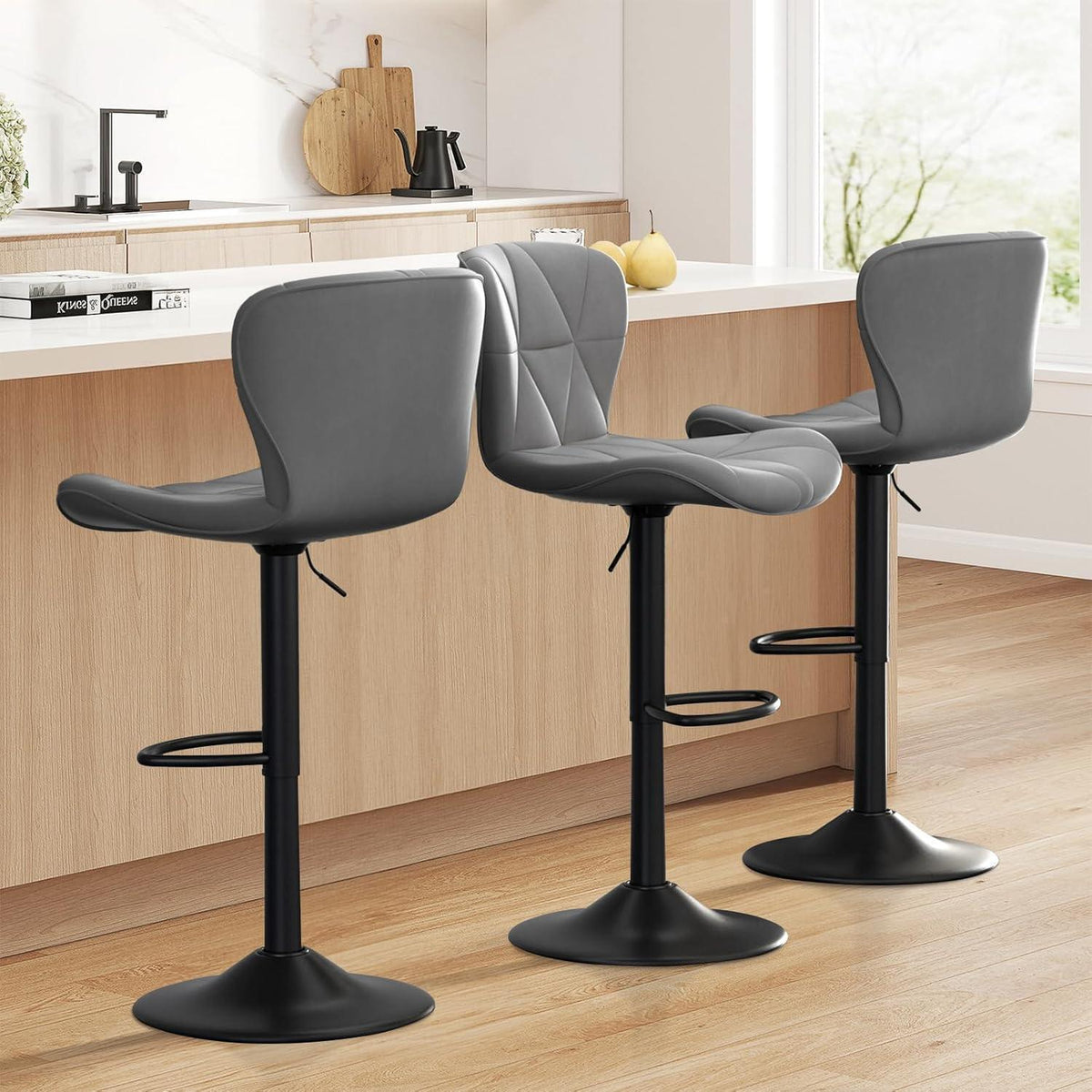 Barhocker 2er Set mit Rückenlehne, Höhenverstellbar, Dunkelgrau