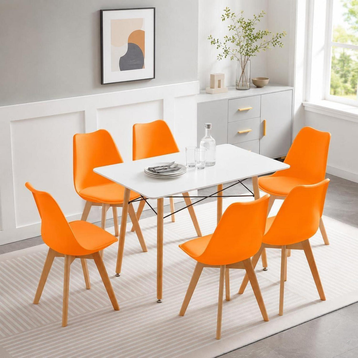 Esszimmerstühle Set 8 – Skandinavisch, Orange, Massivholz