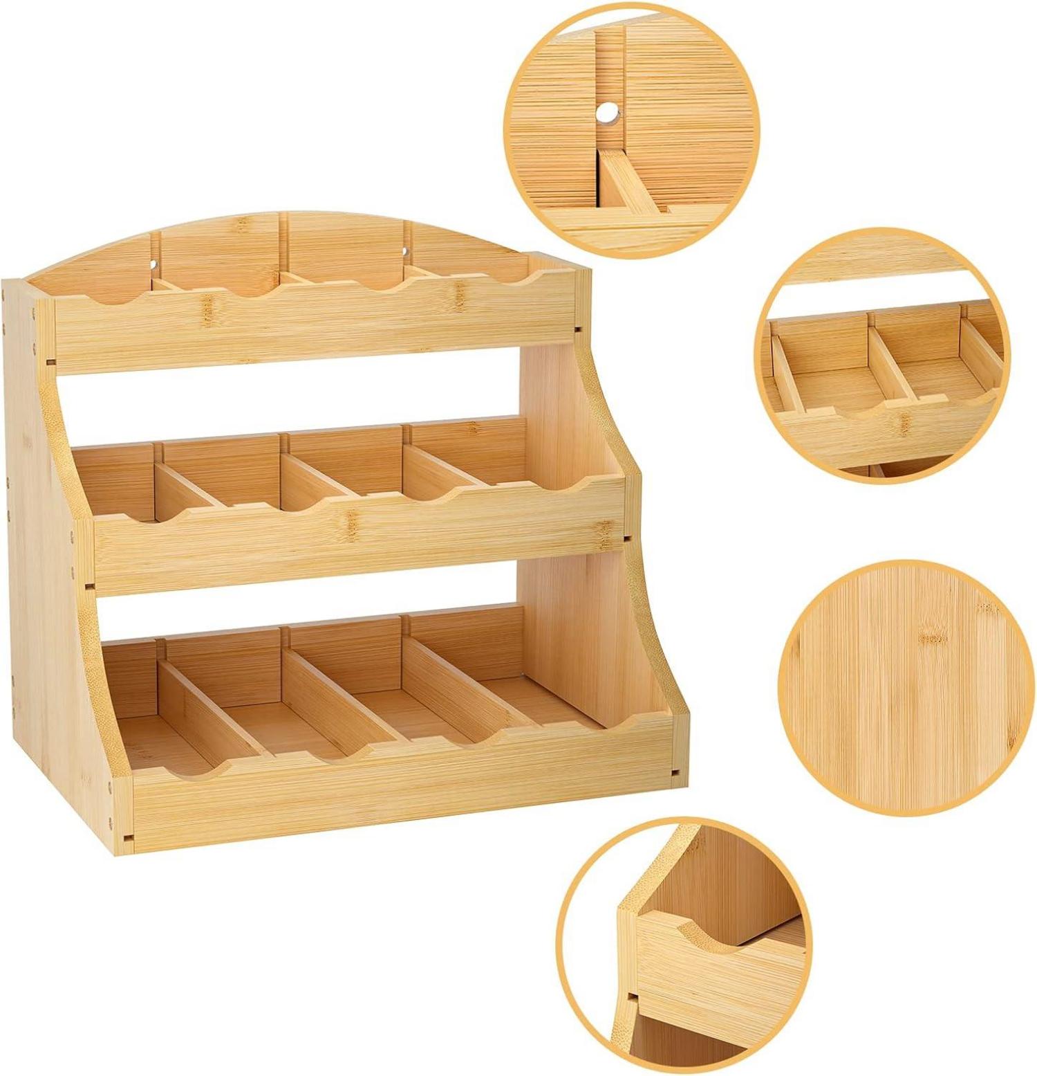 Tee-Organizer Bambus Holz 12 Fächer Teebeutel Aufbewahrung
