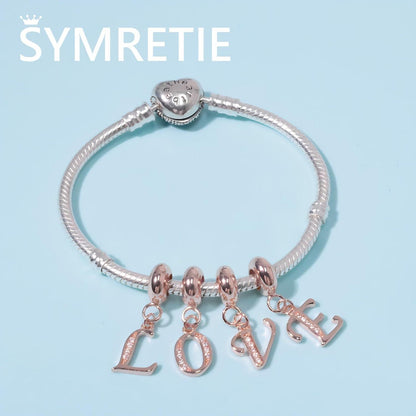 Buchstaben Charm Anhänger 925 Sterling Silber Rosegold Zirkonia A-Z
