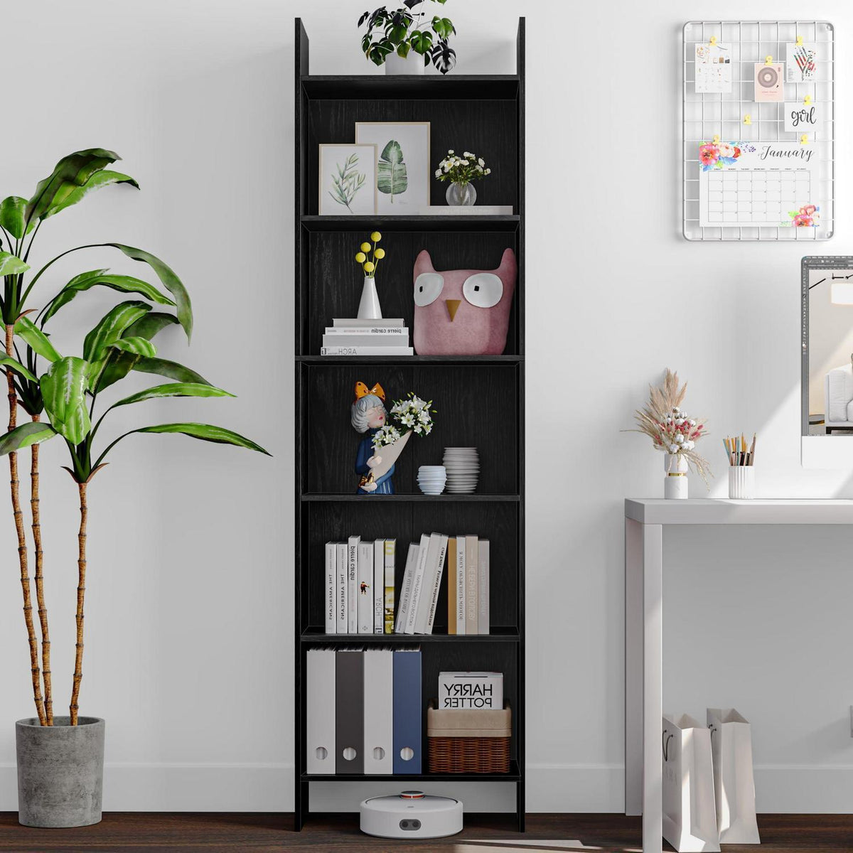 Bücherregal 6 Fächern Schwarz – Standregal für Wohnzimmer & Büro