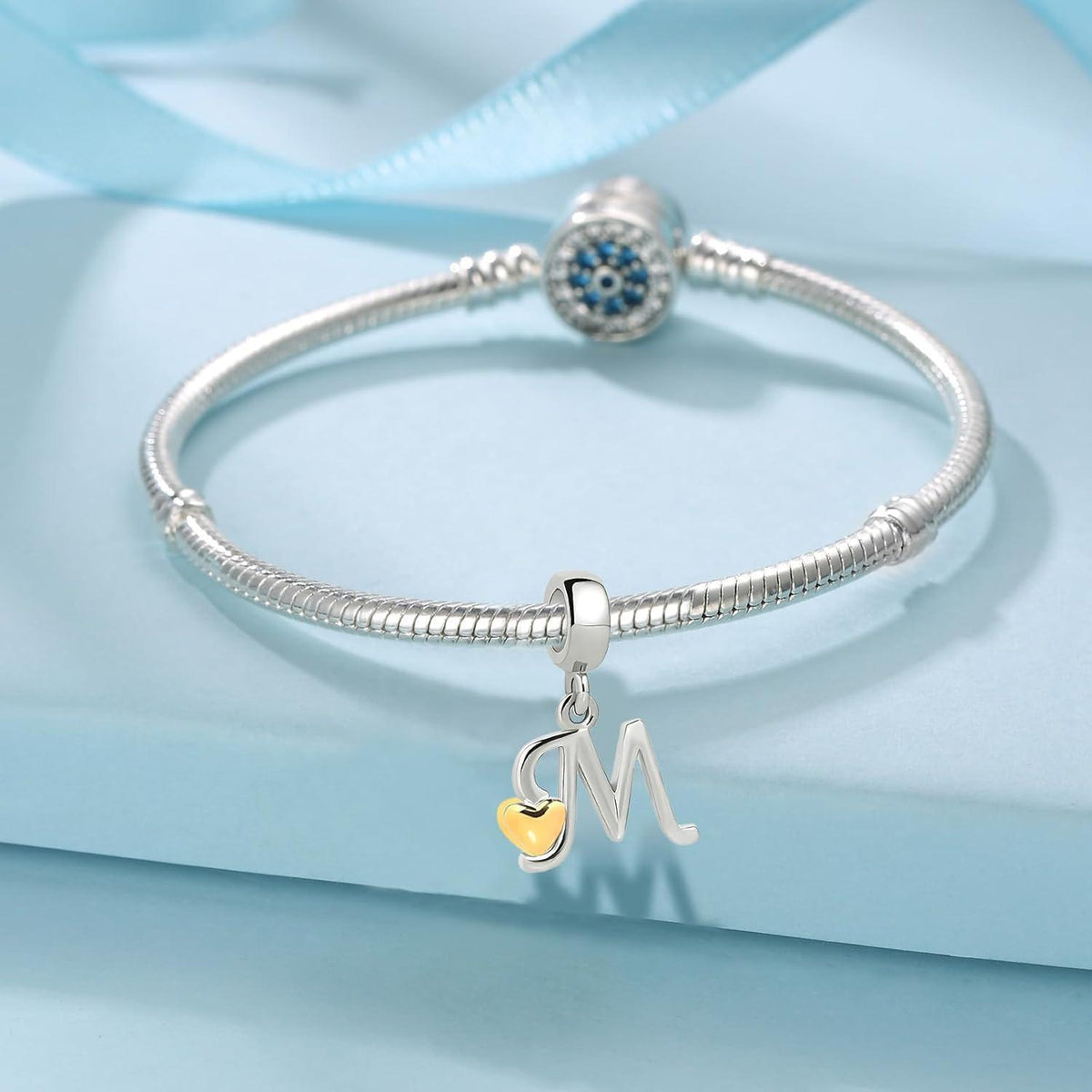 Buchstaben Charm Anhänger mit Gelbem Herz für Europäische Armbänder