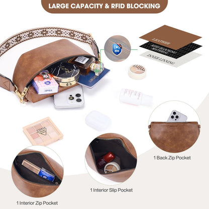 Damen Umhängetasche RFID Blockierung Veganes Leder Crossbody Bag