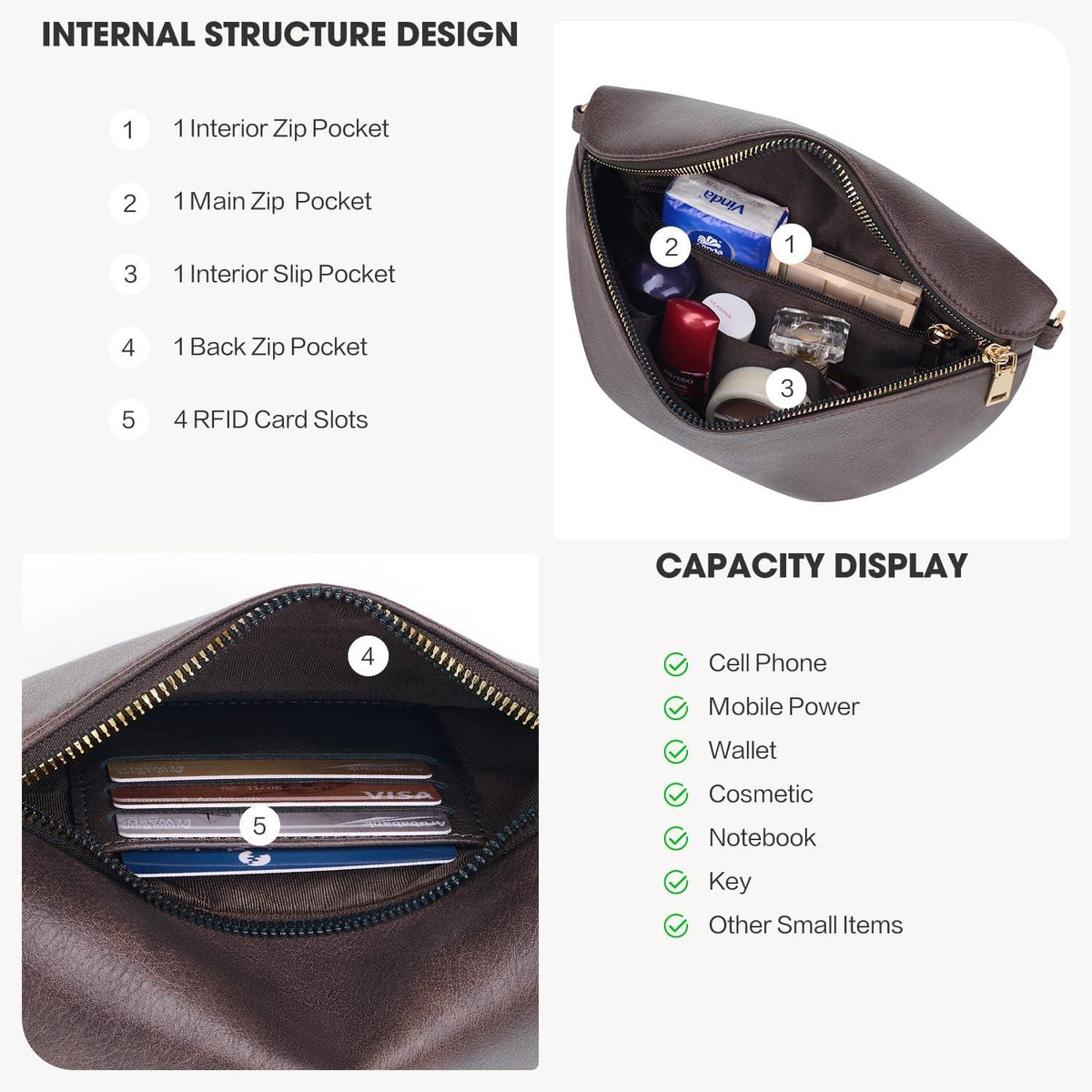 Damen Umhängetasche RFID Blockierung Veganes Leder Crossbody Bag mit Breitem Gurt