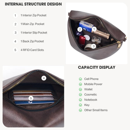 Damen Umhängetasche RFID Blockierung Veganes Leder Crossbody Bag mit Breitem Gurt