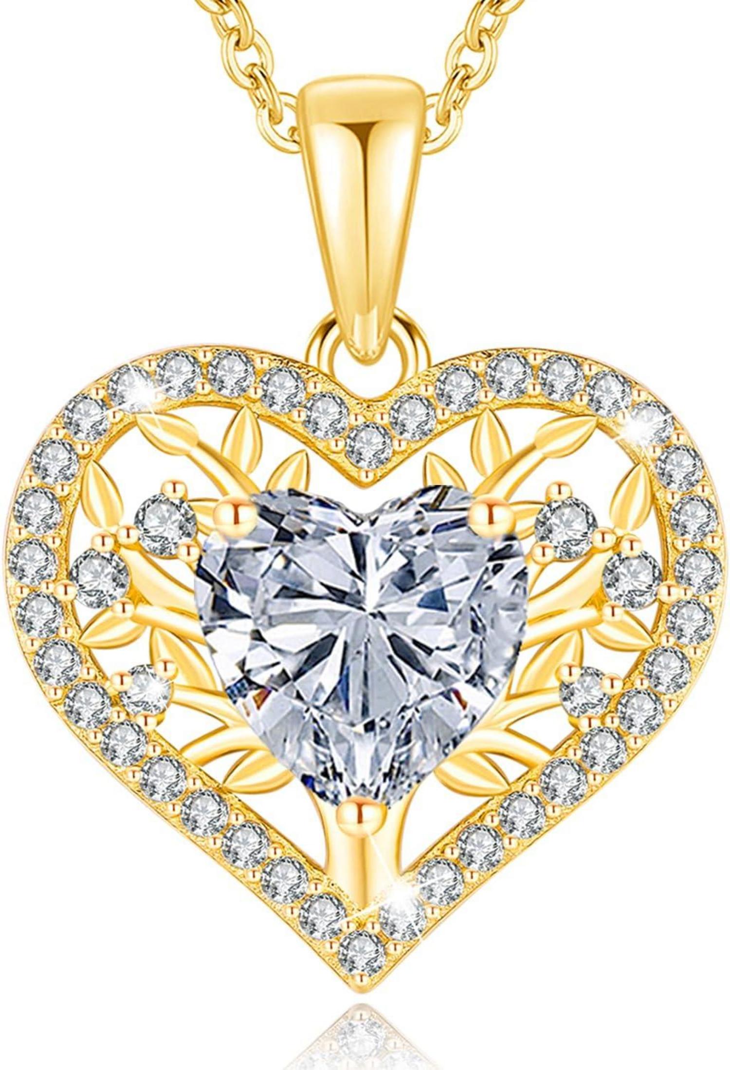 Lebensbaum Herz Halskette Damen Sterling Silber Geburtsstein Anhänger