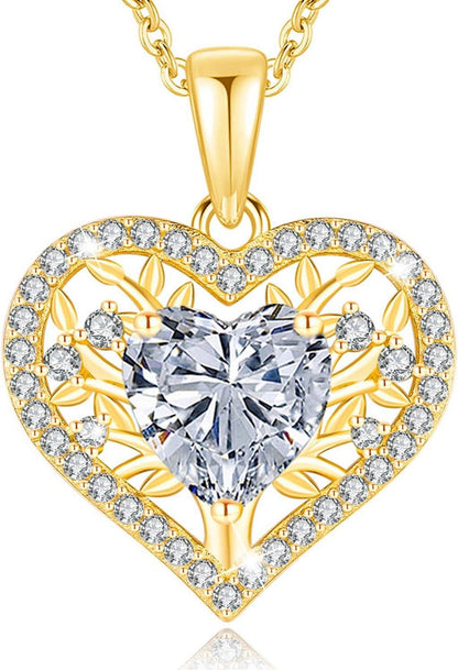 Lebensbaum Herz Halskette Damen Sterling Silber Geburtsstein Anhänger