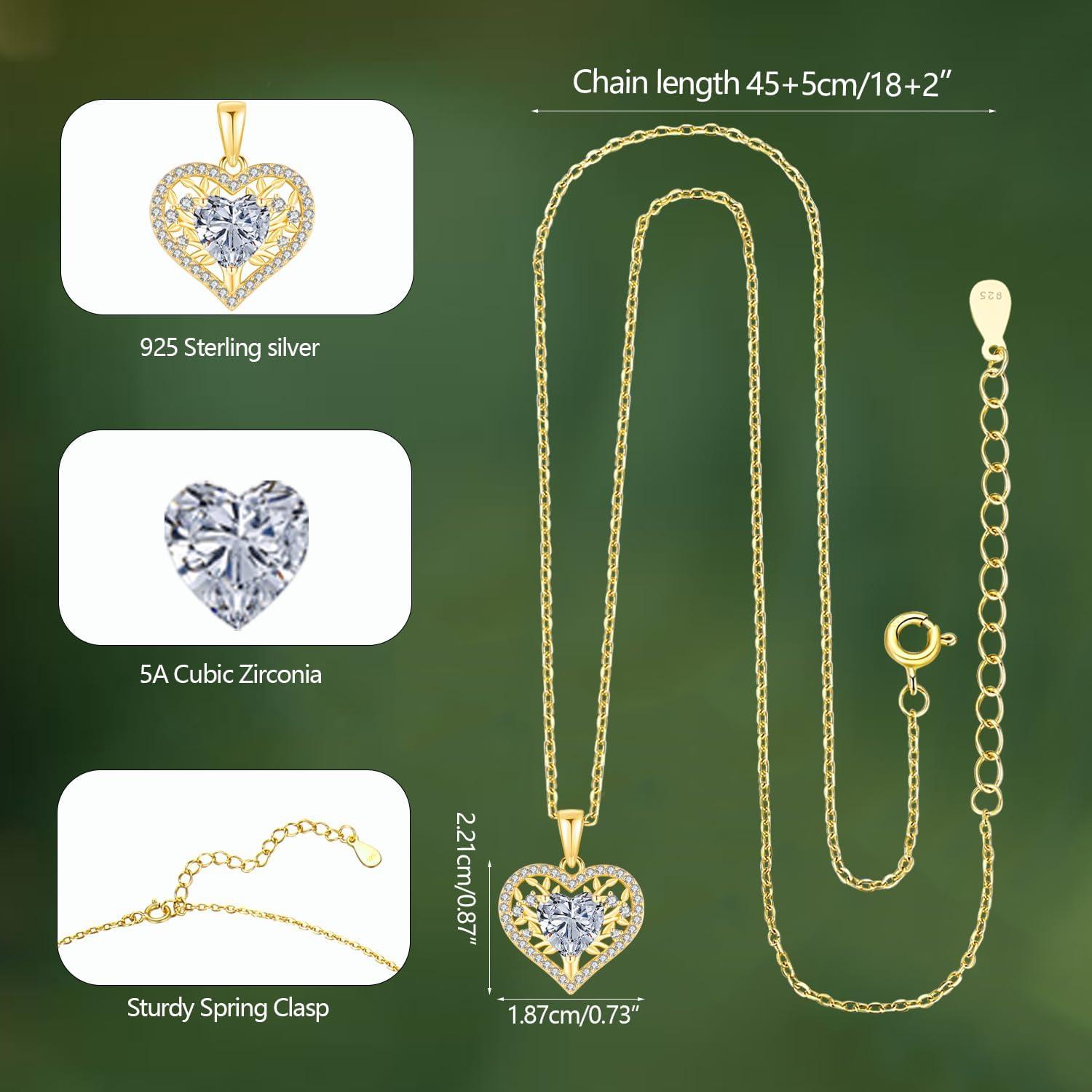LAVUMO Lebensbaum Herz Kette 925 Silber Geburtsstein Anhänger Halskette Frauen-Geburtstagsgeschenk