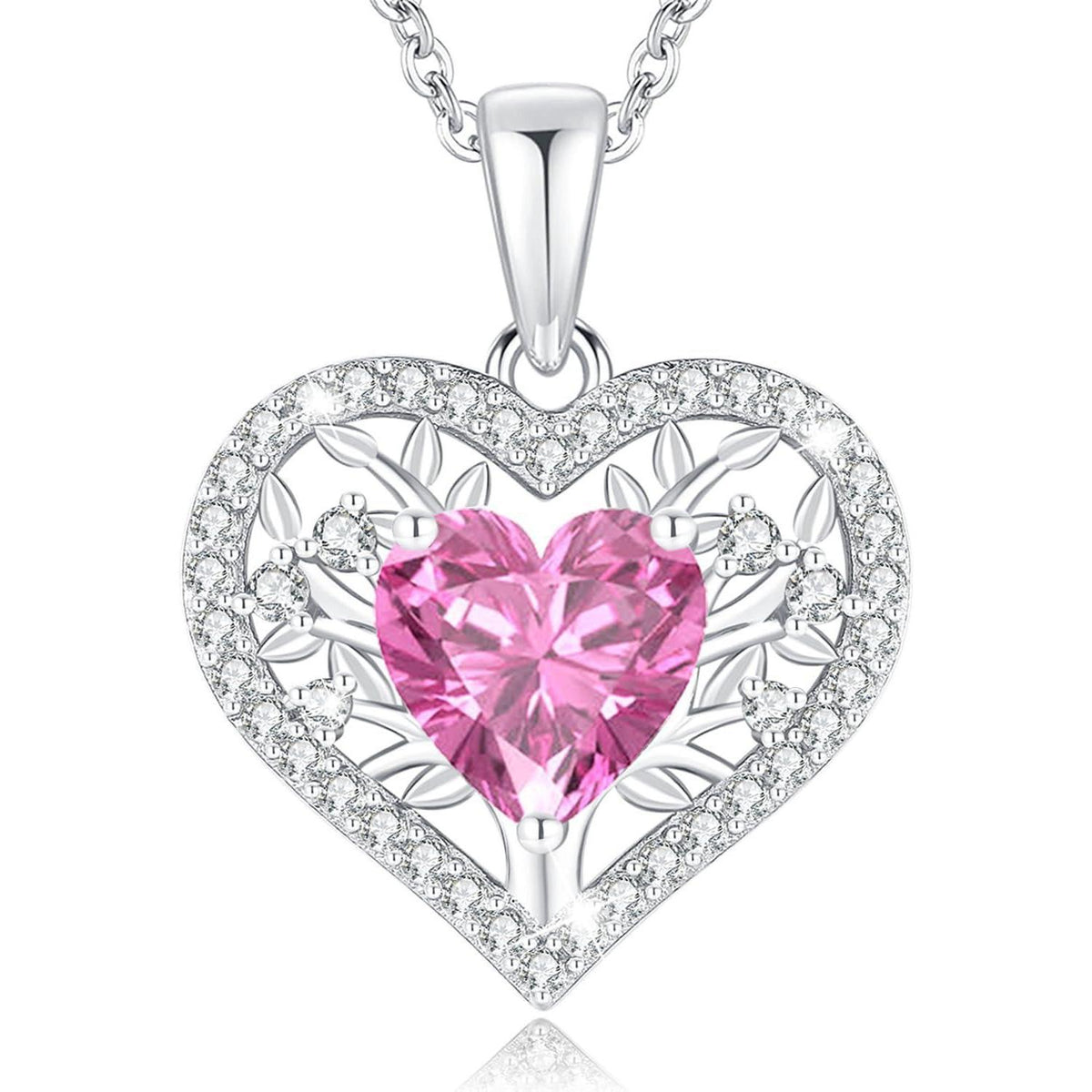 Silber Lebensbaum Herz Kette Damen 925 Sterling Geburtsstein