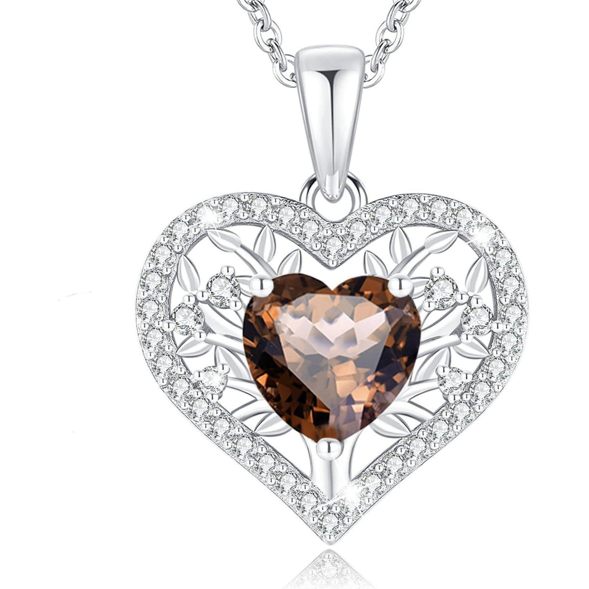 Silber Lebensbaum Herz Kette Damen 925 Sterling Geburtsstein