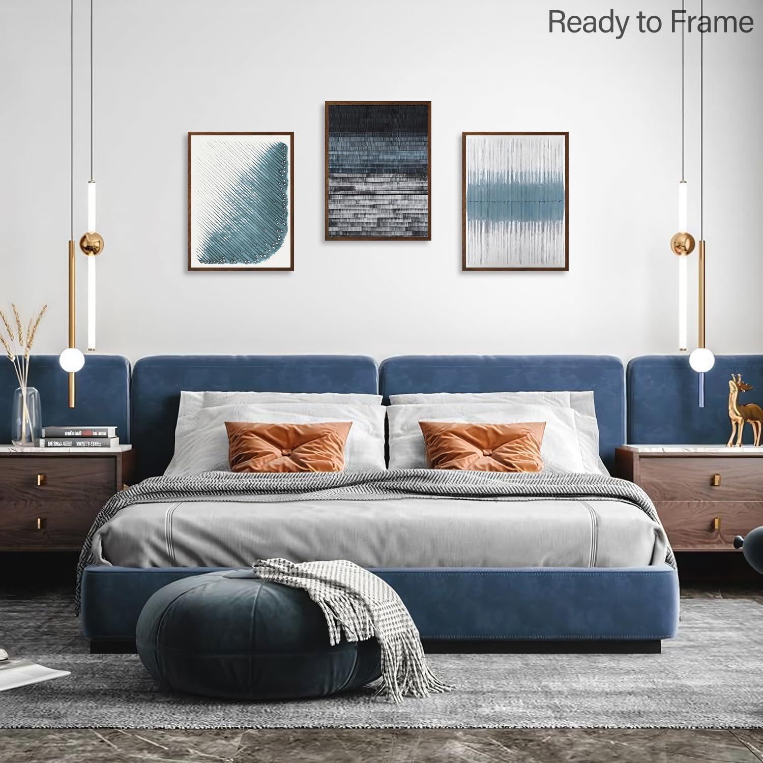 Abstrakte Blaue Kunstdrucke Poster Modernes Wandbild Set 30x40cm 3er