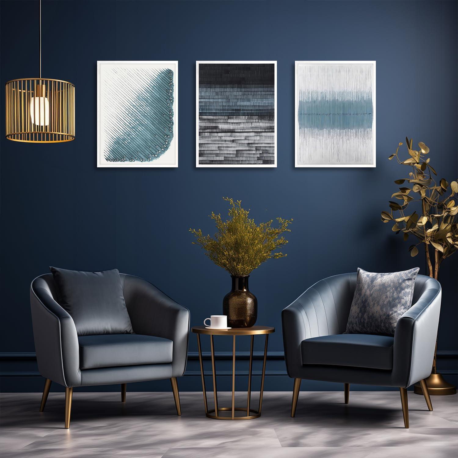 Abstraktes Blaues Kunstdruck Poster Set für Schlaf- und Wohnzimmer 30x40cm