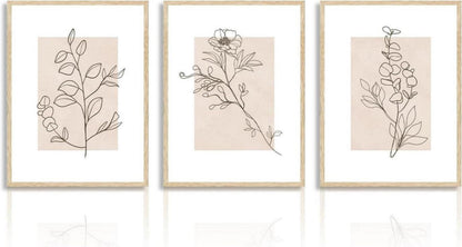 Beige Botanische Wandbilder Set Minimalistisch 30x40 cm 3erBloc