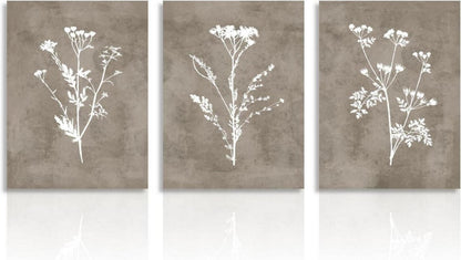 Boho Vintage Botanical Leinwandbilder Blumen Wandbilder 30x40cm 3er