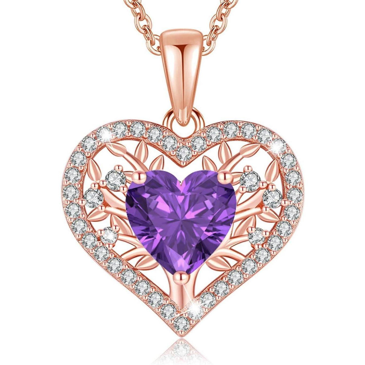 Silber Lebensbaum Herz Kette Damen 925 Sterling Geburtsstein